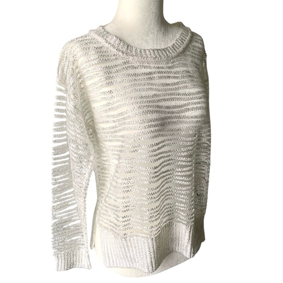 Lauren Vidal silvery white mesh sweater - Picture 1 of 10